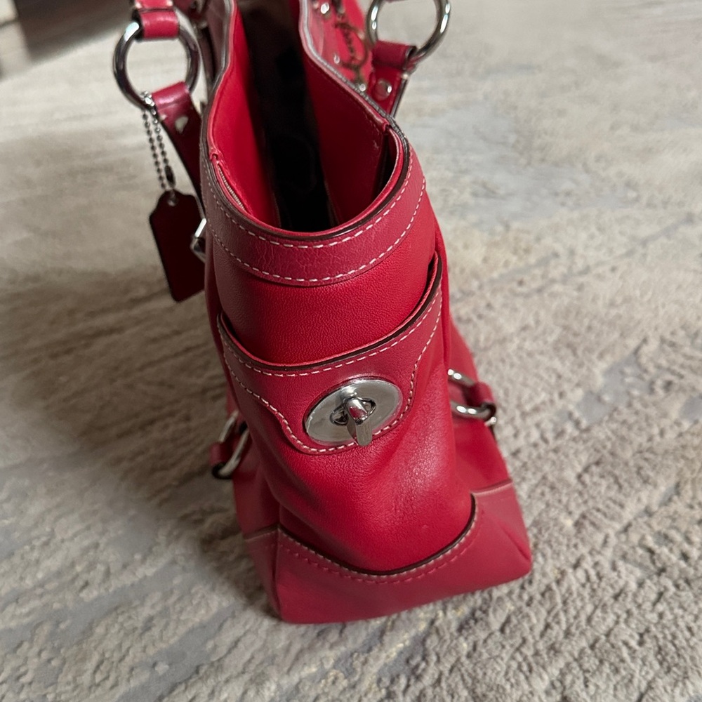 Coach Red Leather Tote 2010 East/West Gallery Medium 12343 Shoulder Bag SV EuC - Picture 5 of 13